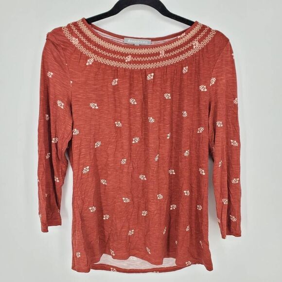 Daniel Rainn NWT women's rust orange three quarter sleeve embroidered‎ top Small - Picture 1 of 4